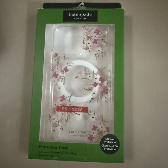 Kate Spade Protective Magsafe Case iPhone 15 Pro Max Pink Purple Flowers New - Picture 1 of 4